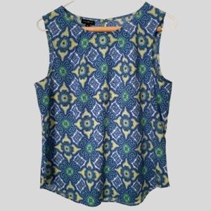 Talbots Geometric Top Blue Green Yellow White Size 8 NWOT